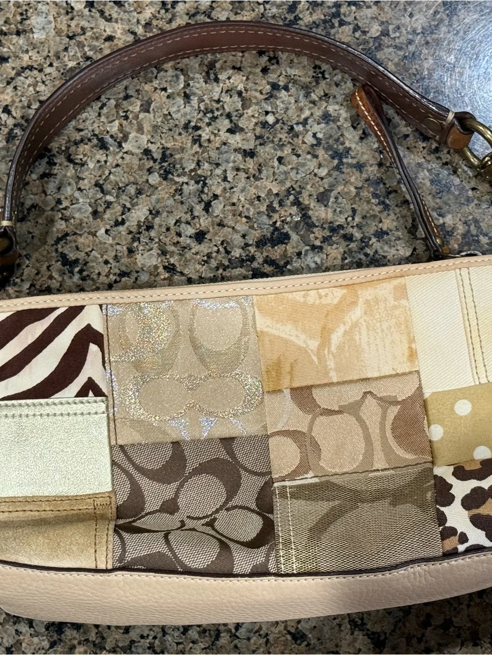 Coach Y2K Patchwork Baguette Shoulder Bag Style Code 10813 Beige & Brown